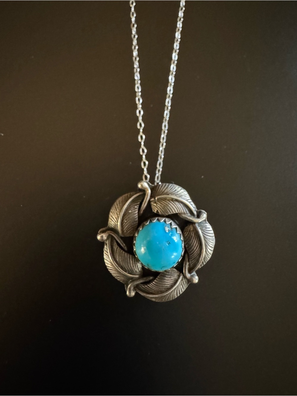 Artisan Sterling Silver Turquoise Pendant Necklace - Signed G